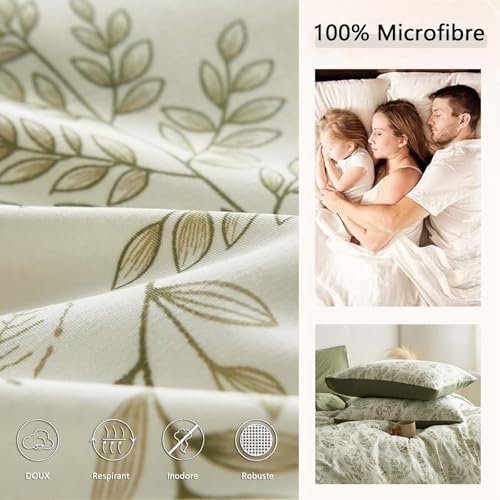 Housse de couette vert olive 220x240cm avec taies d'oreiller pour une chambre cosy - 6