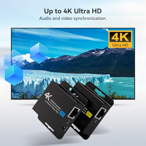 Image of VPFET 4K HDMI Extender Over Ethernet Balun RJ45 CAT6 /7 4K30Hz Upto 131ft /40m 1080P Upto 196ft /60m 2026 Upgraded Support EDID Copy and PoC（TX Power Supply）