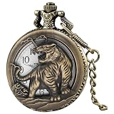 Pocket Watch Tiger Pattern Vintage Quartz Pocket Watches with Chain Christmas Graduation Birthday Gifts Fathers Day(Tiger)