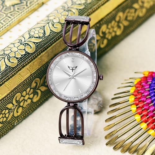 Image of WHITE BIRD Premium Girl Wrist Watch Rose Gold Plated Analog Watch Diamond Studded Dial Stylish Bracelet Strap Stainless Steel Band Perfect for Women
