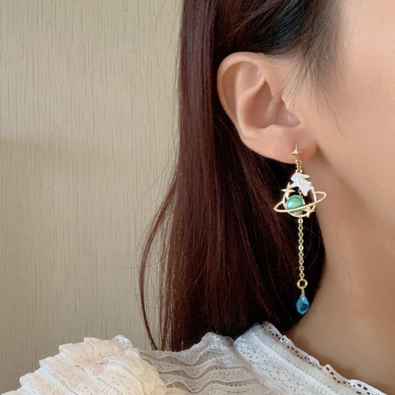 Bunny Earrings Asymmetric Cartoon Earrings Cute Rabbit Moon Star Tassel Earrings Long Bunny Tassel Earrings for Women Earrings Droplet Chain Jewelry for Friends - Image 3