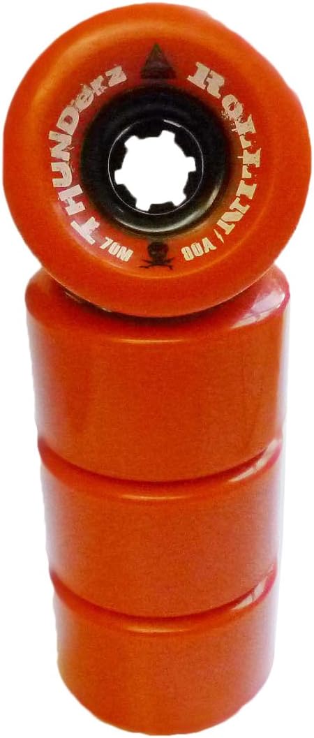 Aerial Wheels "Rollin THUNDERZ Longboard Wheels (Set of 4), 70 x 46mm/80 Durometer, Orange/White/Black