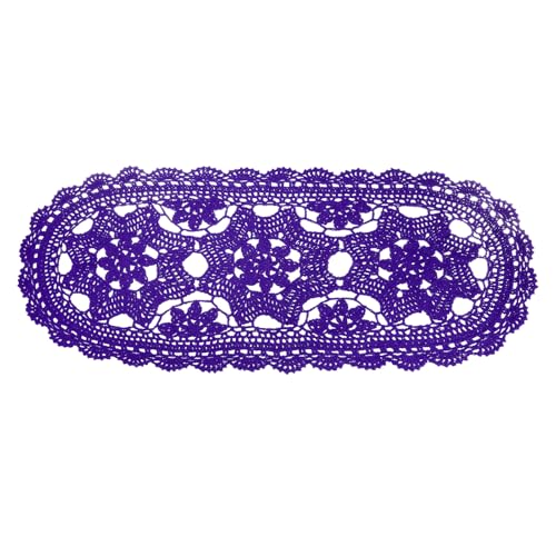 QUARKZMAN Manteles De Ganchillo, 22' X 10' Manteles De Mesa Ovalados De Encaje Hechos A Mano con Diseño De 3 Flores, Salvamanteles De Algodón para Decoración De Bodas, Morado Oscuro