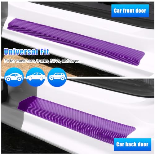 Suvnie 4 PCS Car Door Sill Protector, Carbon Fiber Auto Door Entry Edge Guard Sill Protection Sticker, Anti-Scratch Vehicle Threshold Cover Strips, Universal Decor Car Accessories (Purple, 3D)