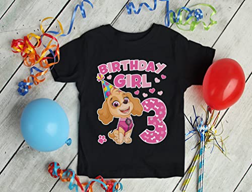 Image of Tstars Skye Birthday Girl 3 Gifts for Three Years Old Bday Paw Patrol Theme Party Toddler Kids Girls Fitted T-Shirt A51144d