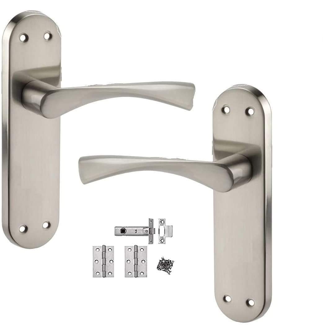 Golden Grace Astrid Door Handles On Backplate Satin Stainless Steel Finish Internal Set with Hinges and Latches