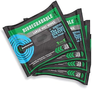 Surviveware Biodegradable Wet Wipes 4-Pack - Large Rinse Free Shower Wipes for Post