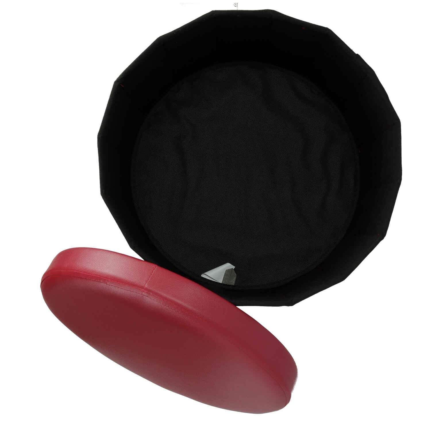 Casatessile - Contenitore Pouf Rotondo in Ecopelle | Seduta Portaoggetti | Diametro 45 cm | Facile da Trasportare | Imbottito in Poliuretano | Struttura in Legno e Metallo Bordeaux