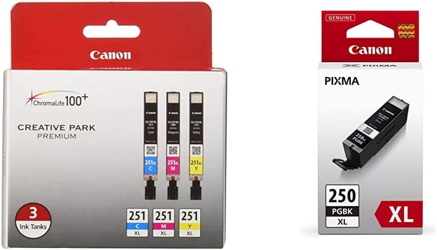 Canon CLI-251XL 3 Color Multi Pack Compatible to MG6320, iP7220, MG5420, MX922, MX722, MG7120, MG6420, MG5520, iX6820, iP8720, MG7520, MG6620, MG5620 & PGI-250XL High-Yield Black Ink Tank