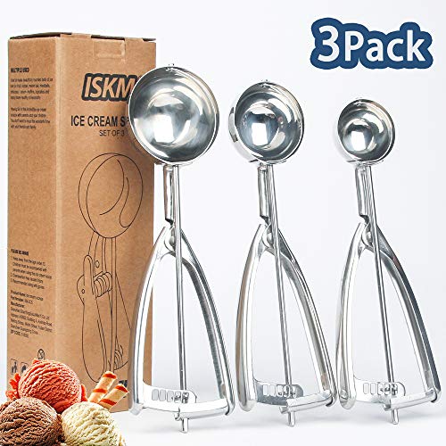 Ice Cream Scoop ISKM Cookie Scoop with Trigger, 3 PCS Melon Ball Baking