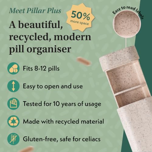 Image of Pillar Plus - Aesthetic 7 XL Day Pill Organizer | BPA-Free Wheat Straw Medicine Case | Pretty Travel & Home Tablet Vitamin Organizer | Cute Weekly Pill Box | Travel Medicine Organizer (Off White)