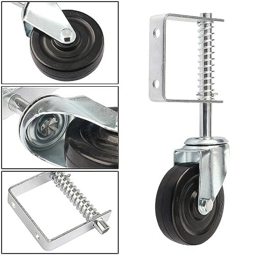 GENHAKON 2 PCS 4 Inch Heavy Duty Gate Wheel, Spring-Loaded Gate Casters with 360-Degree Swivel for Residential & Commercial Properties
