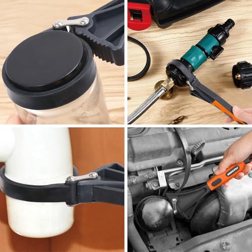 Image of 2-Piece Strap Wrench Set, Adjustable Rubber Oil Filter Wrench Max Diameter 4 inch and 6 inch, Jar Opener Set Heavy Duty Blet Wrenches for Drain Sewer Cap Sink Pliers Nut Shower Head Valve Removal