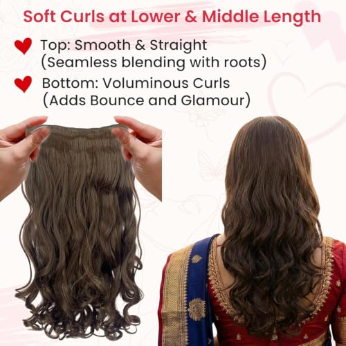 Image of TEMPERIA Hair Extensions and Wig for Women & Girls - Wavy & Curly | Long False Synthetic Artificial Clip on 5 Clips Attached Curls for Bridal & Wedding | Highlight Colour (1pc)