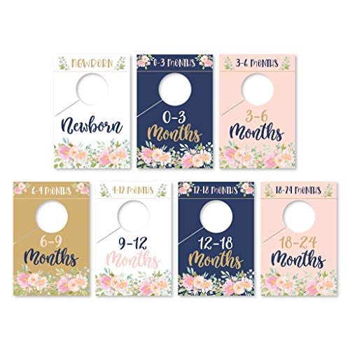7 Navy Pink Gold Baby Nursery Closet Organizer Dividers For Girl Clothing, Floral