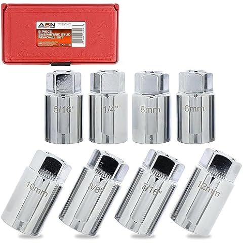 ABN Stud Extractor Set, Broken Stud Removal Socket 8-Piece SAE & Metric Stud Remover Set – Stud Puller Sockets Cover