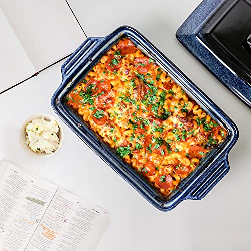 Unicasa Casserole Baking Dish With Lid - Ceramic Blue Lasagna Pan 3.2 Quart, Large Covered Bakeware Set 9X13 For Cooking, Stoneware Bakers Microwave Oven Safe - Reactive Glaze Blue #TOP6