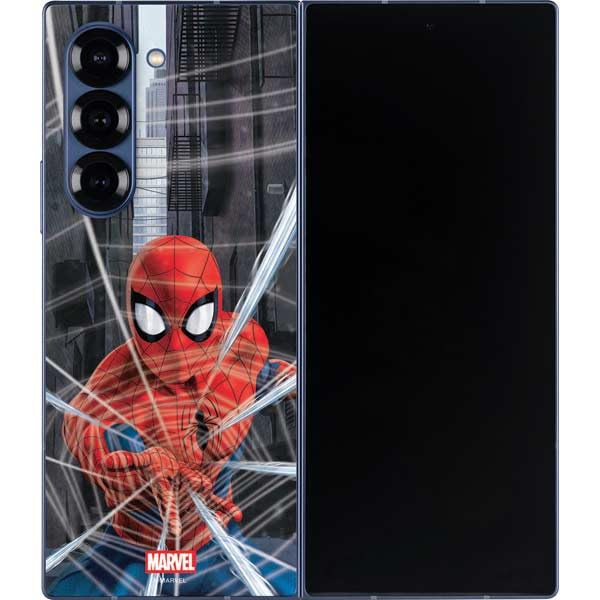 Skinit Decal Phone Skin Compatible with Galaxy Z Fold6 - Officially Licensed Marvel Spiderman Web Throw Design