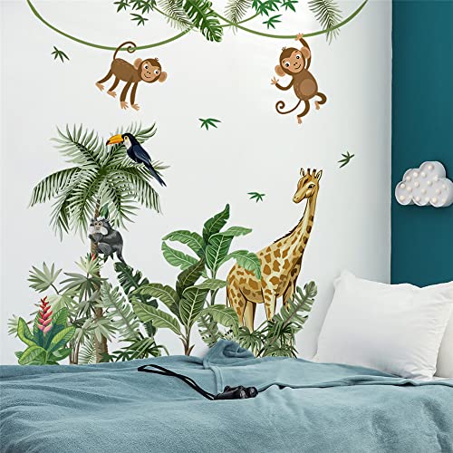Vinilo decorativo grande de hojas tropicales y animales miniatura 3