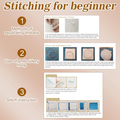 Image of Mindsoft 3 Set Needlepoint Kit for Beginners with Hoop,Autumn Possum | Bamboo Hoop Thread Needles Instructions, Easy Hand Embroidery for Beginners Home Crafts,Pre-stamped Funny Cute Designs