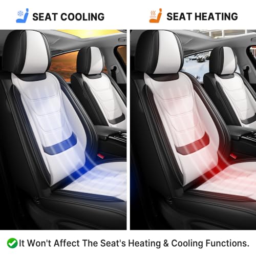 Image of for GMC Terrain 2010-2025 Seat Covers 5P (Black /White) | Waterproof car seat cover, anti-slip, breathable. Airbag compatible. Seat heating works. Easy clean. Durable stitching.