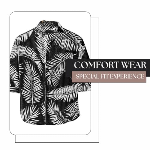 Image of MiraMichi Men's Corduroy Printed Half Sleeve Casual Shirt - Regular Fit Hip Length