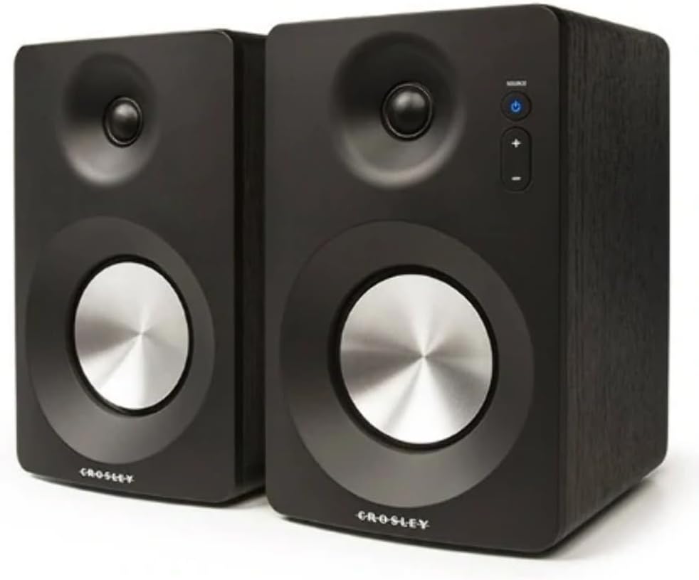 Crosley S100A-BK Bluetooth Enabled Powered Stereo Speakers, Black (Pair)