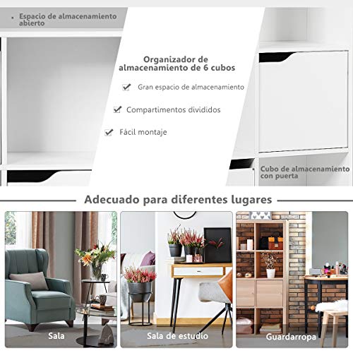 COSTWAY Librería con 9 Compartimentos Estantería Librería con Estante para Archivos Libro Plantas Almacenamiento para Hogar Oficina Salón (Blanco) - imagen 5