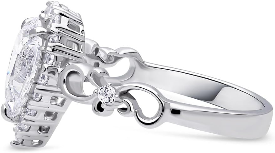 BERRICLE Sterling Silver Filigree Halo Engagement Rings for Women, Cubic Zirconia CZ Ring