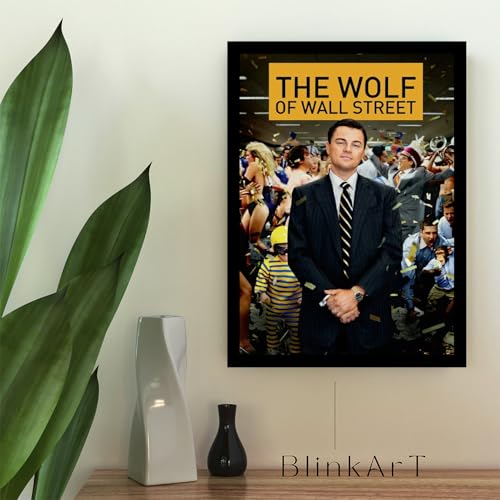 Image of BLINKART Thewolfwallstreet(2013) Movie Poster Frame 12x18 Inch | Premium 300 GSM Paper Wall Print | Mid Century Vintage Film Artwork for Home, Bedroom, Living Room, Office | Framed Photo Decor