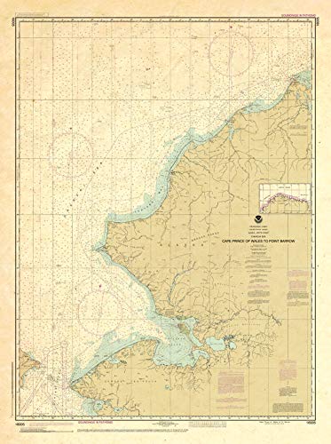 Paradise Cay Publications Antiqued NOAA Chart 16005: Cape Prince of Wales to Pt. Barrow