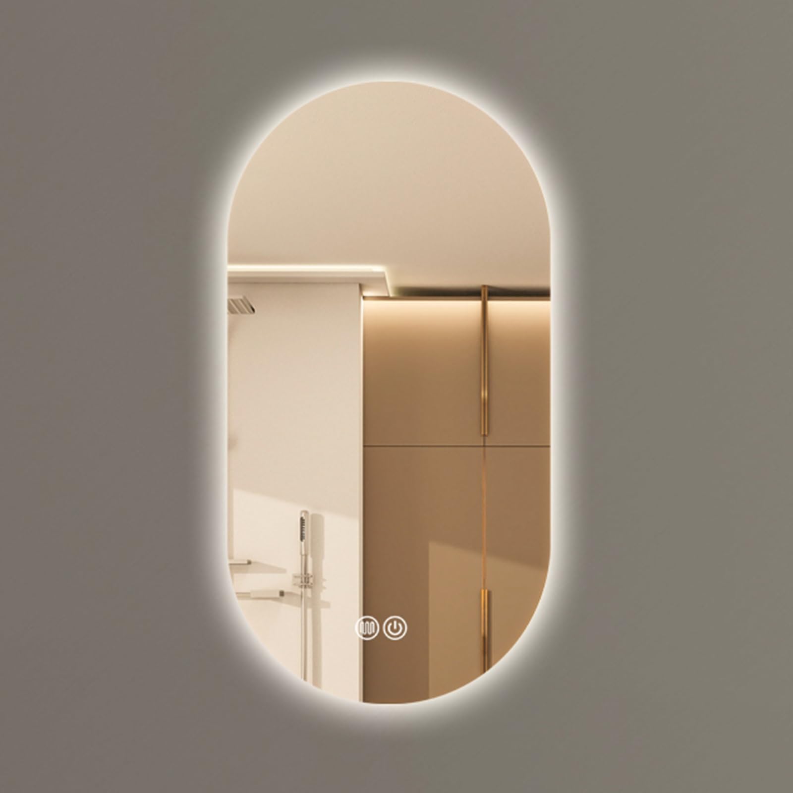 SXFSDOU LED Bathroom Mirror, Oval Illuminated Wall Mounted Mirror with Demister, Dimmable 3 Color Lighting, Touch Control
