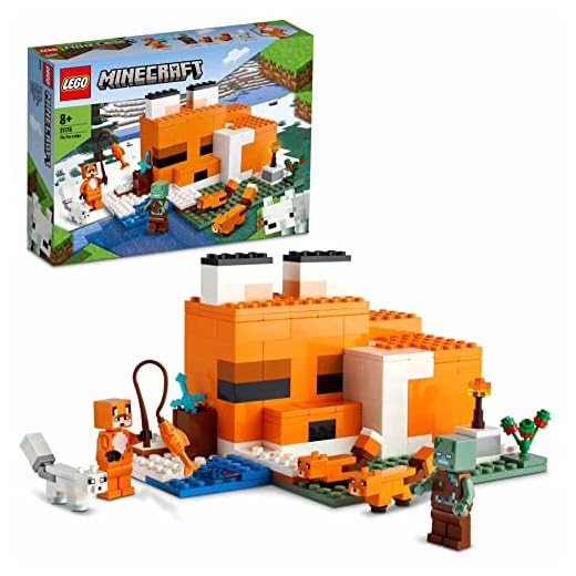 LEGO 21178 Minecraft El Refugio-Zorro, Juguete de Construcción con Figuras de Zombi Ahogado y Animales, Regalos Originales Niños y Niñas de 8 Años