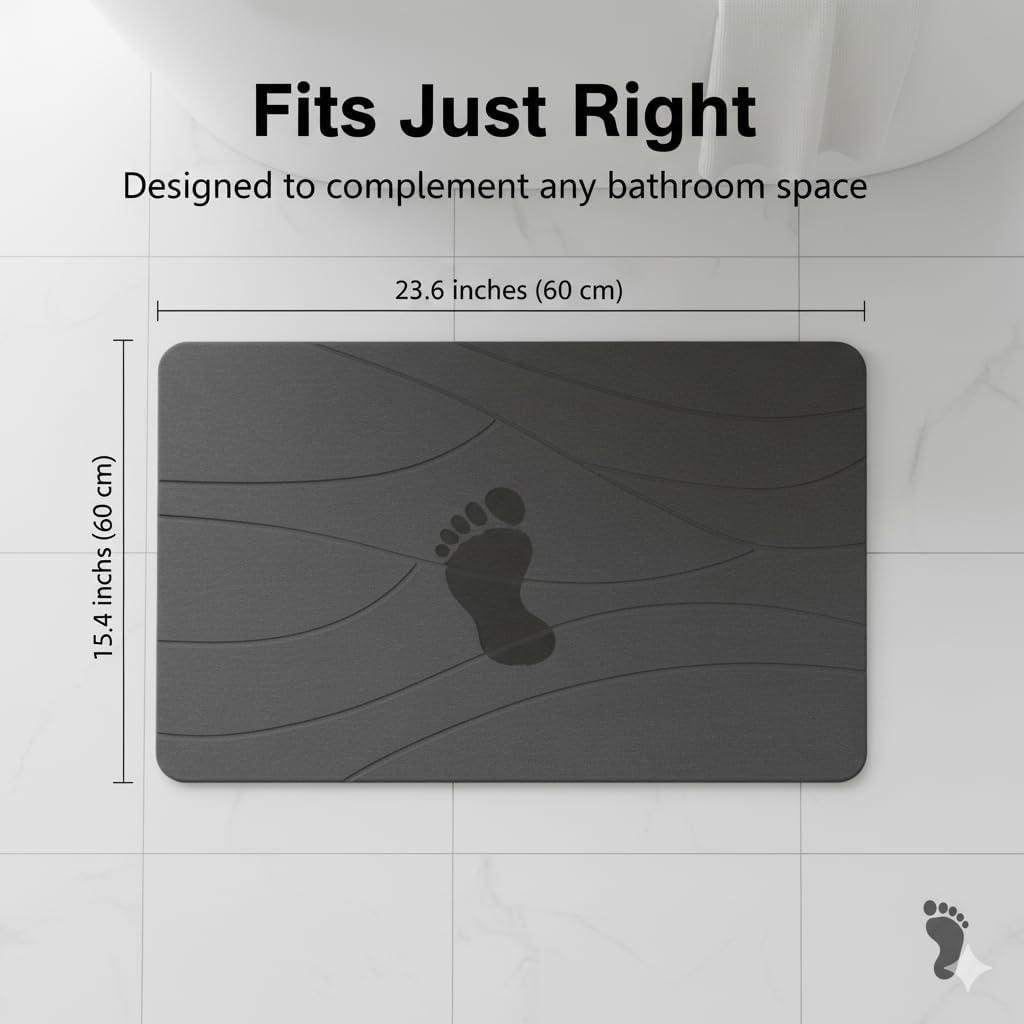 Dark Gray Stone Bath Mat – Quick Dry Diatomaceous Earth Bathroom Mat, Non-Slip & Absorbent Fast Drying Floor Mat, Easy to Clean, Modern Spa-Style Shower Mat - Image 2