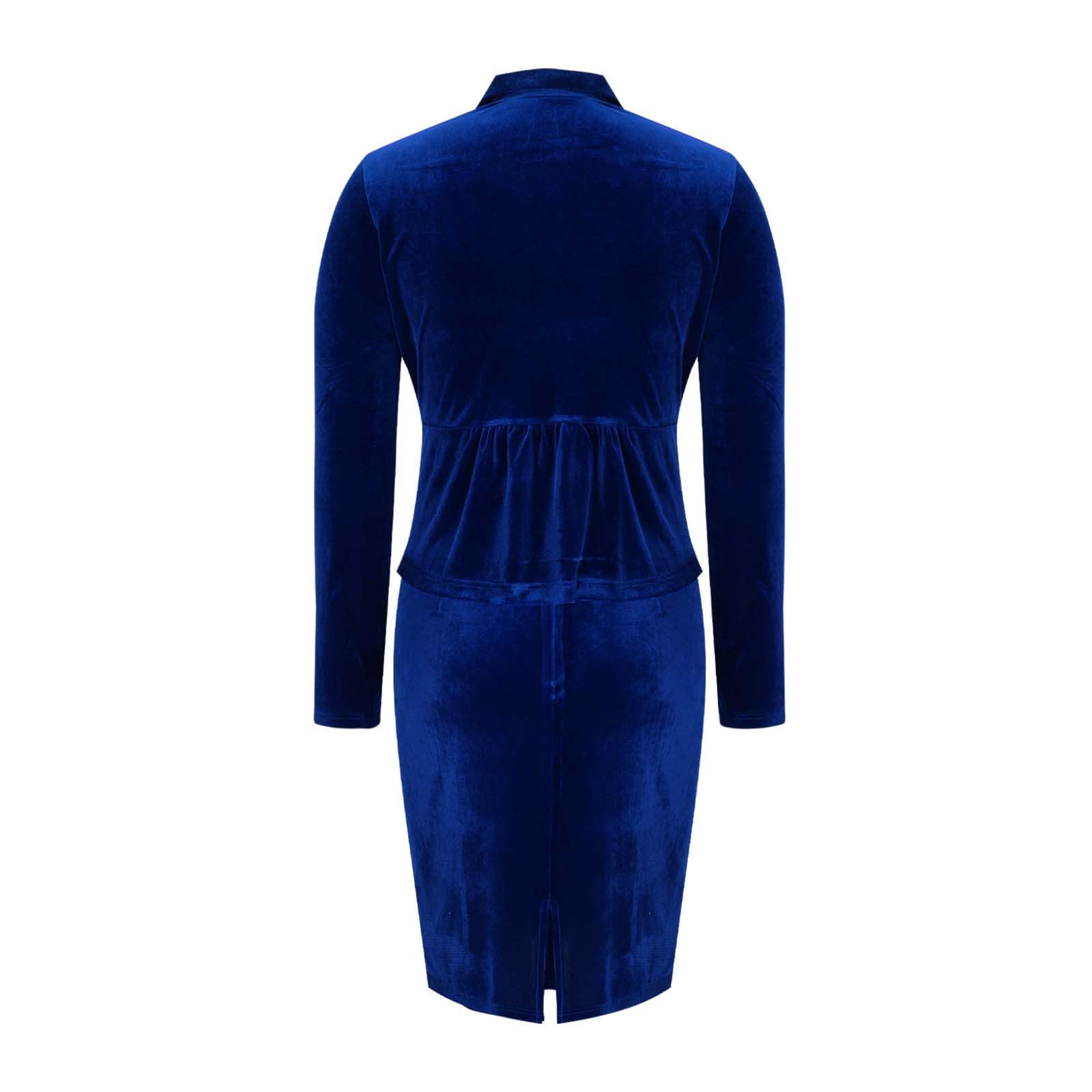 Damen Anzug Elegant 2 teilig Samt Rock Anzug Set Casual Outfits für Arbeit Business Kostüm Frauen Festlich Blazer Bleistiftrock Anzug Set Jacke Sommerjacke Jumpsuit Hosenanzüge Hosenanzug