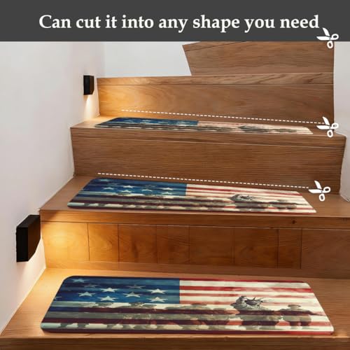 Alfombras antideslizantes para escaleras de 10 peldaños diseño bandera americana soldados 7