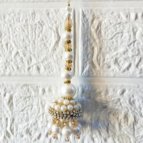 Image of Adikala Craft Store Handmade Ethnic Latkan Tassel Set of 2 for Saree Pallu, Blouse, Suits, Dupatta, Lehenga Decor | Ethnic Saree Pallu, Blouse, Suit, Dupatta & Lehenga Decoration (White Glitter D1)