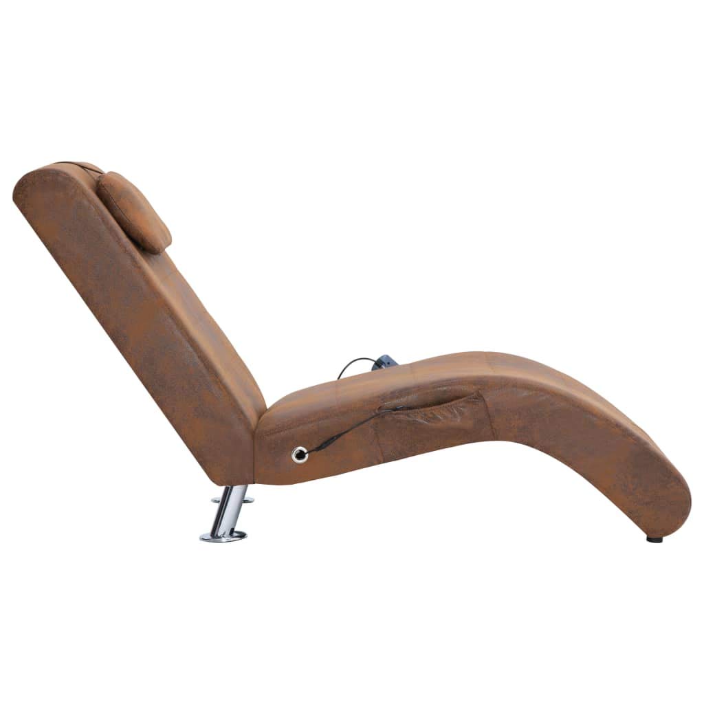 Szezlong do masażu z poduszką, brązowy wygląd zamszu, ergonomiczny leżak tapicerowany z funkcją ogrzewania i 5 trybami masażu, ocynkowana rama stalowa, 144 x 59 x 79 cm, idealny do salonu