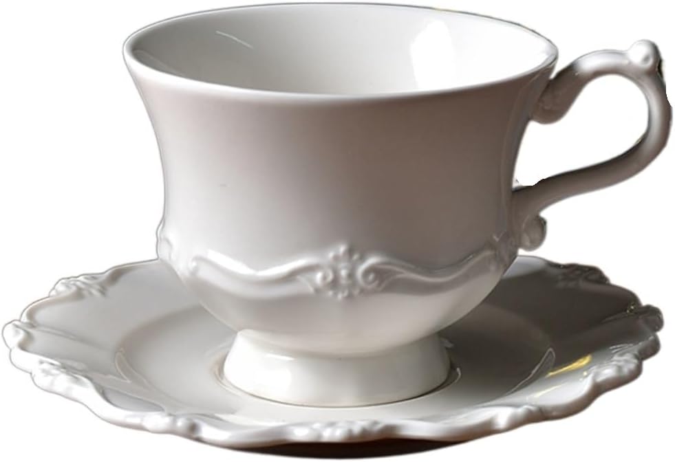 Classical Relief Craft Ceramic Coffee Mug with Tray Overglaze Cups Coffee Shop Hotel Drinkware Mugs