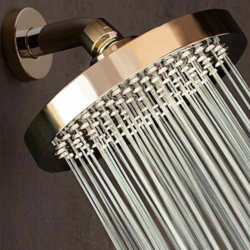 Showermaxx, Luxury Spa Series, 6 Inch Round High Pressure Rainfall Shower Head, Maxx-Imize Your Rainfall Experience With Rain Showerhead In Polished Brass/Gold Finish #TOP1