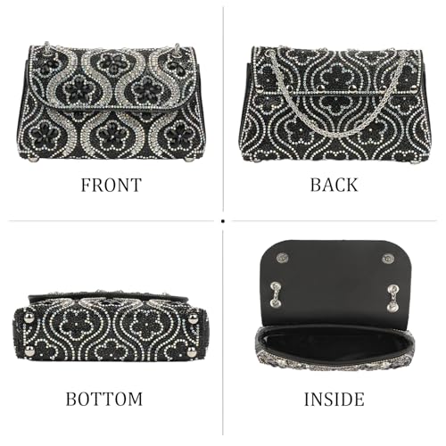 Image of Flower Rhinestone Crystal Clutch Purse Shoulder Bag Sparkling Evening Bag for Wedding Prom Party Bride Guest