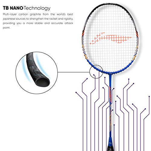 Li-Ning Turbo 99 Raquete de badminton de fibra de carbono com cobertura total gratuita (azul/preto)