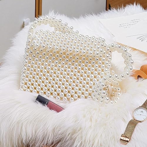 PR HAND WORKS Woman's White Pearl Beaded Purse Sling Shoulder Bag for Women and Girls Clutches Evening Bead Bag (6 Inch x 8 Inch) - Image 7