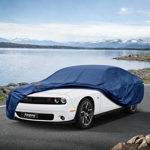 Image of Kaugung Custom Fit Car Cover for Dodge Challenger (2008-2026), Heavy Duty Waterproof All Weather Outdoor Protection, Breathable Full Exterior Cover with Vent, Rain Sun Snow UV Proof