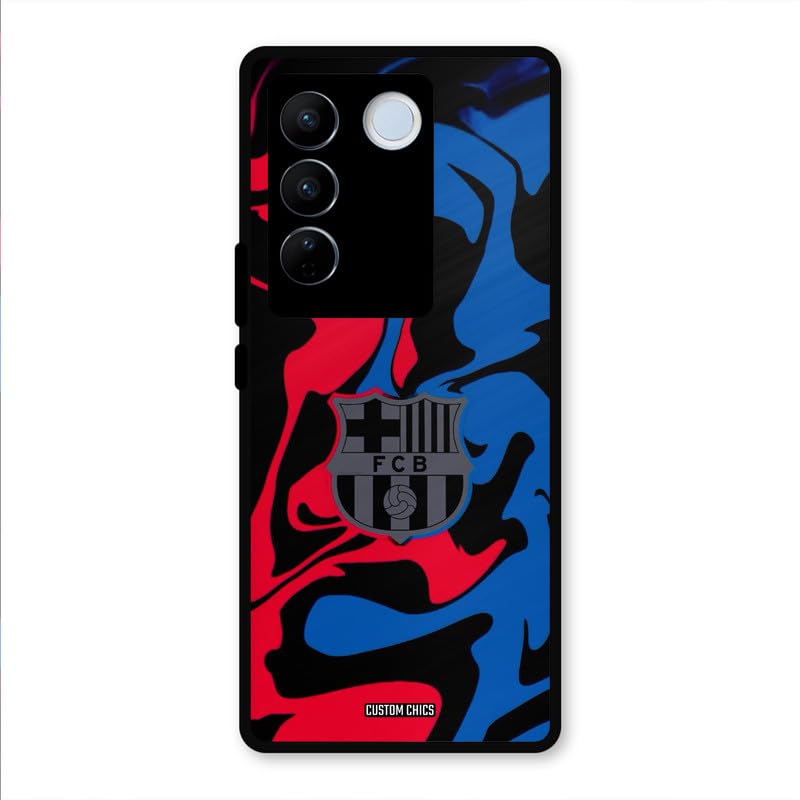 Image of PrintShield FC Barcelona Comic Back Cover for Vivo V27 Pro, Shockproof Printed Phone Case with Soft TPU Sides & Anti-Slip Grip