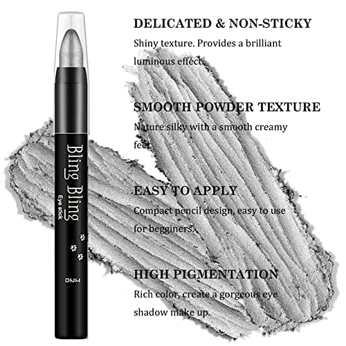 Eyeshadow Pen, Grey Glitter Eyeshadow Stick, Highly Pigmented Eye Shadow Pencil Crayon, Glitter Eyeliner Pencil - Image 2