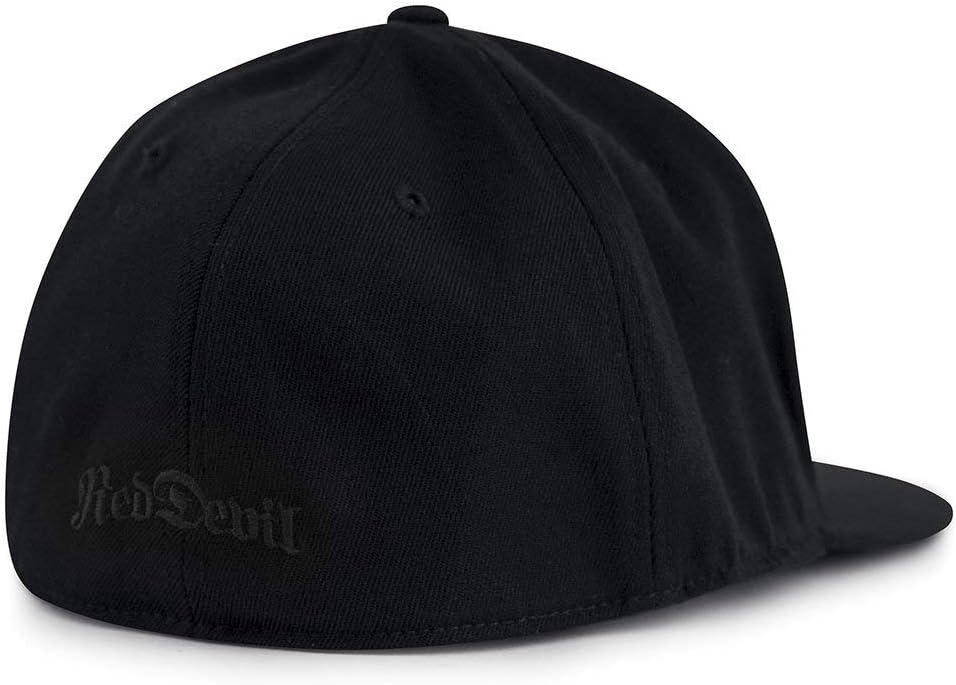Horned D Flex Fit 6-Panel Men's Cap – Baseball Hat with Flat Bill, Black Embroidery Design
