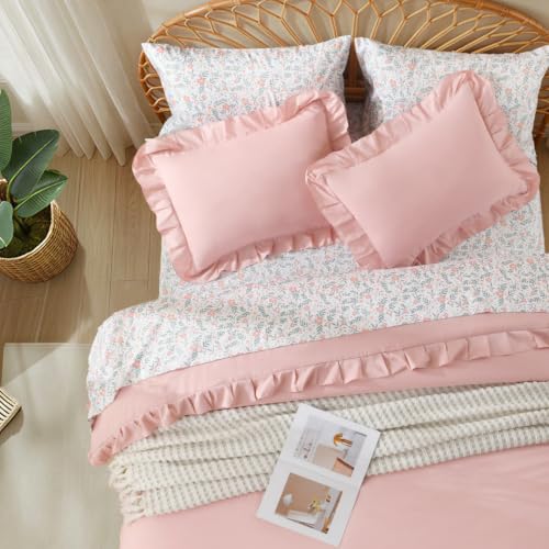 Litanika 7Pcs Full Ruffled Blush Comforter Set with Floral Sheets by Litanika - Used condition - Image 7