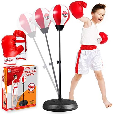 Niwoed Punching Bag Set for Kids with Stand,Kids Boxing Toys Kit Includes Boxing Gloves Punching Ball and Adjustable Stand,Sensory Sports Toys Best Idea Gift for Kids Boys Girls Age 3 4 5 6 7 8 9 10