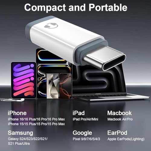 Image of Verilux Lighting to Type C Converter, Type C Male to Female Lighting Earphones for iPhone with DAC Chip, Portable Audio Adapter for iPhone 16 /15, Support Hands-Free Calling, Volume Control